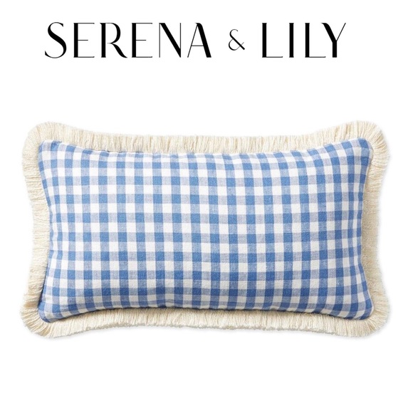 Serena and Lily Petite Linen Gingham Pillow- French Blue